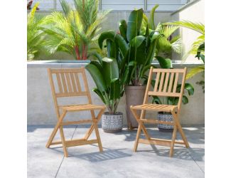Indoor/Outdoor Solid Acacia Wood Folding Bistro Chairs in Natural - Set of 2