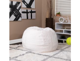 Small White Furry Refillable Bean Bag Chair for Kids and Teens