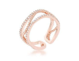 Cubic Zirconia Rose Gold Abstract Cuff Ring