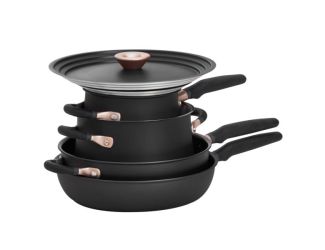 6pc Essentials Hard Anodized Nonstick & Stainless Cookware Set Matte Black