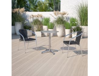 Commercial Aluminum and Black Rattan Indoor-Outdoor Restaurant Stack Chair