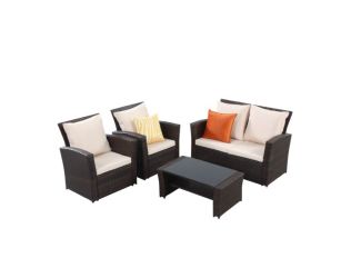 IF Collection - 4-Piece Wicker Patio Furniture Set - Brown