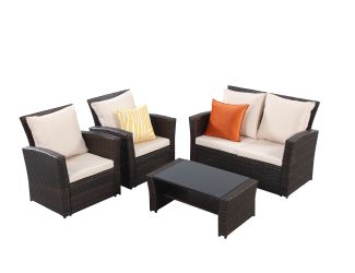 IF Collection - 4-Piece Wicker Patio Furniture Set - Brown