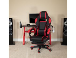 Gaming Bundle-Cup/Headphone Desk & Red Reclining Footrest Chair