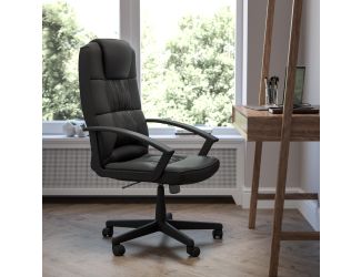 Flash Fundamentals High Back Black LeatherSoft Task Chair with Arms - Desk Chair