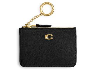 Polished Pebble Leather Mini ID Skinny Card Case - Black/Brass