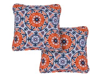 Set of 2 Medallion Indoor/Outdoor Throw Pillows in Orange and Blue