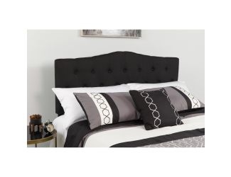 Arched Button Tufted Upholstered Queen Size Headboard in Black Fabric