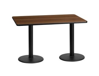 30" x 60" Rectangular Walnut Laminate Table Top & 18" Round Table Height Bases