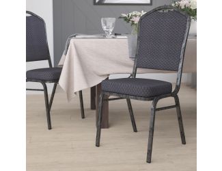 Crown Back Stacking Banquet Chair in Black Patterned Fabric - Silver Vein Frame