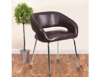 Contemporary Brown LeatherSoft Side Reception Chair w/Chrome Legs - Guest Chair