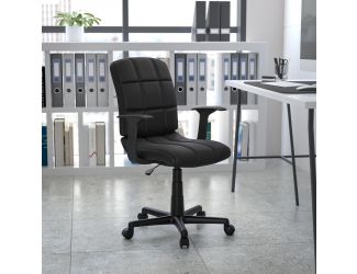 Mid-Back Black Quilted Vinyl Swivel Task Office Chair with Arms - Home Office