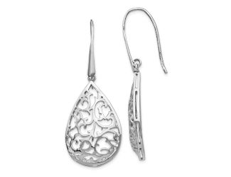 Sterling Silver Polished Cut-out Teardrop Dangle Earrings