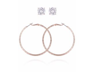 Hoop and Stud Duo Set- Rose Gold Tone