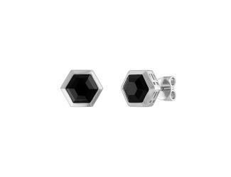 Icon Sterling Silver Black Spinel Stud Hexagon Earrings