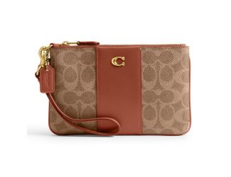 Coated Canvas Signature Small Wristlet - Tan Caramel/Brass