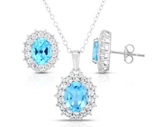 Blue & White Topaz Earrings & Necklace