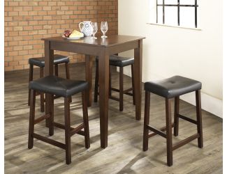 5 Pc Pub Set w/Tapered Leg & Upholstered Stools (Mahogany)