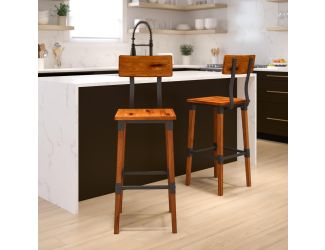 2 Pack Commercial Grade Rustic Walnut Industrial Style Wood Dining Barstool