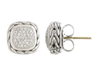 Women's Silver Diamond Pave small square earrings