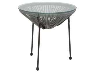 Grey Rattan Bungee Table with Glass Top - Living Room Furniture
