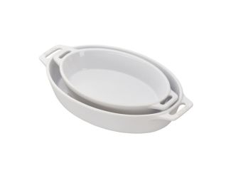 2pc Ceramics Oval Baking Dish Set White