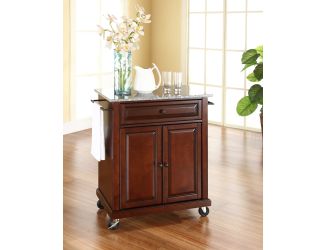 Granite Top Portable Kitchen Cart in Mahogany Finish