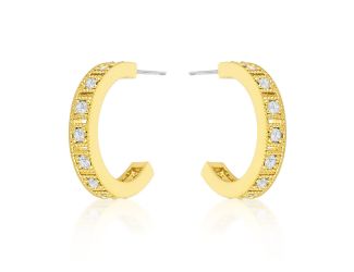 CZ Milgrain Edge Hoop Earrings in Gold Tone