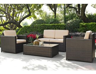 Palm Harbor 4 Piece Outdoor Wicker Seating Set With Sand Cushions