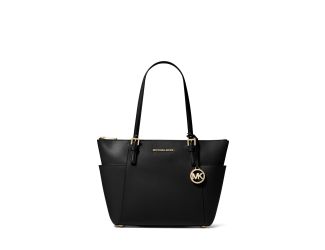 MK Jet Set Med Top Zip Tote - Black Saffiano
