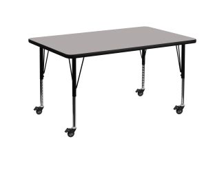 Mobile 36"W x 72"L Rectangular Grey HP Laminate Adjustable Activity Table