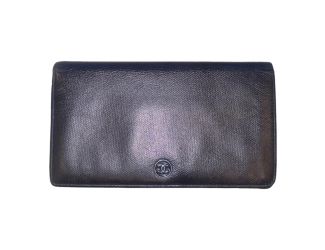 Chanel Vintage Yen Black Leather Long Bifold with Coin Pouch