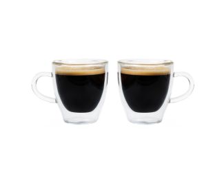 TURIN Double Wall Espresso Glass Cups, Set of 2, Small cup single shot, 2.4 oz.