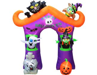 10.5-ft. Prelit Inflatable Haunted House Arch with Ghost, Witch, Black Cat