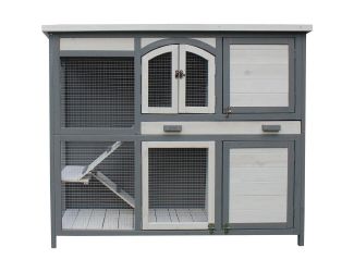 Outdoor Wooden 2-Story Rabbit Hutch with 2 Ramps, Wire Mesh Run and Removable Tray 4 Ft. W x 1.6 Ft.