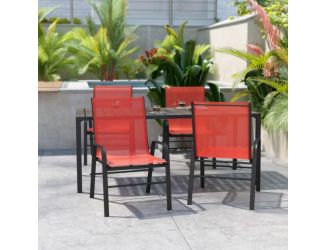 4 Pack Red Outdoor Stack Chair with Flex Comfort Material - Patio Stack Chair