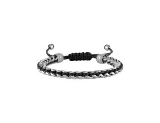 Classic Silver-Tone Links/Black Cord Bolo Bracelet