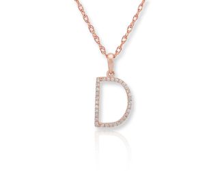 PARIKHS Diamond Initial 'D' Pendant Necklace in 18k Rose Gold over Sterling Silver 0.10ct IJK-I2
