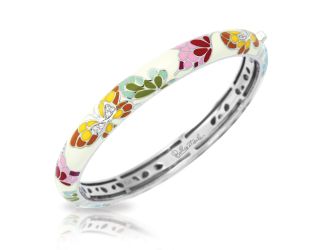Belle Etoile Butterfly Kisses - White Enamel, White CZ Stackable Bangle. Latch.