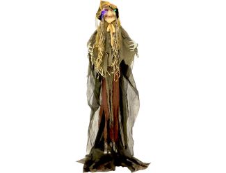Life-Size Scarecrow Witch Prop with Lights and Sound, Indoor or Covered Outdoor Halloween Decoration