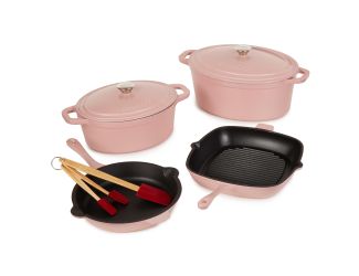 Neo 9pc Cast Iron Cookware Set, Pink