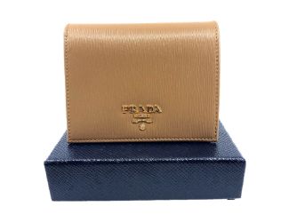 Prada Vitello Move Cipria Beige Leather Bifold Snap Wallet