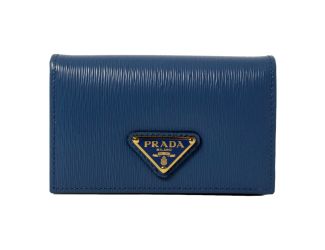 Prada Blue Vitello Move Leather Triangle Logo Card Case Wallet