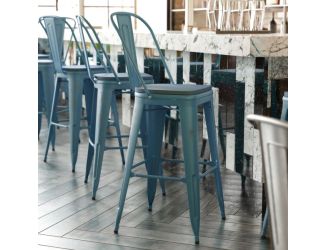 All-Weather Bar Height Stool with Poly Resin Seat - Kelly-Blue Teal/Teal