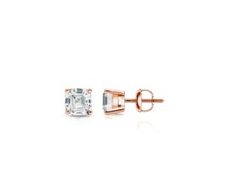Bright White Pristine Asscher Lab Grown Diamond Screwback Stud in 14K Rose Gold 0.08ct, GH, VS