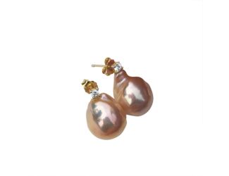 Pink Nucleated Edison Pearl Earrings with CZ