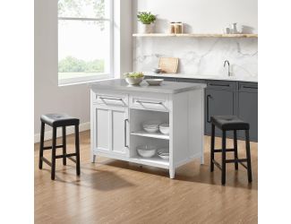 Silvia Stainless Steel Top Island W/Uph Saddle Stools