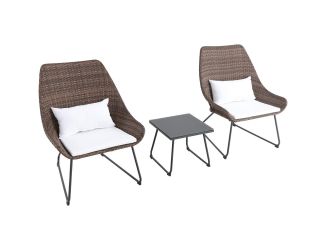 Montauk 3-Piece Wicker Scoop Chat Set with White Cushions