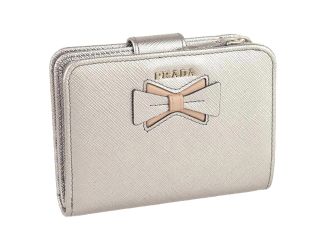 Prada Saffiano Leather Pirite and Cipria Gold Bow Wallet with Zipper Coin Pouch