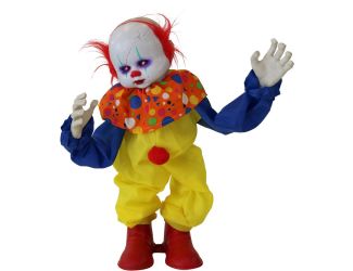 2-Ft. Bobo the Talking Animatronic Clown, Indoor or Covered Outdoor Halloween Decoration, Red LED Ey